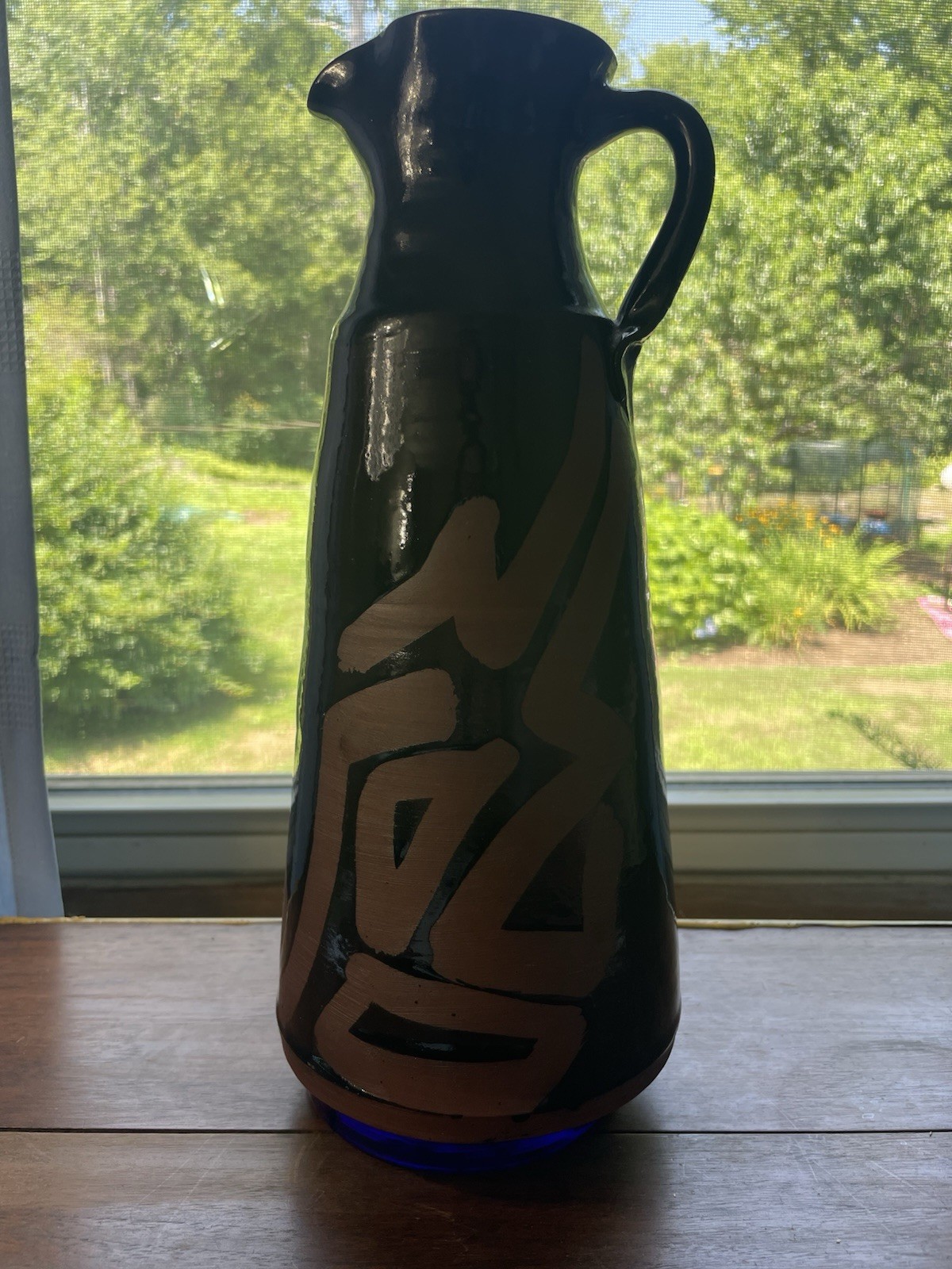 Redware Art Pottery Pitcher Vase Signed SE Abstract Mashiko Style