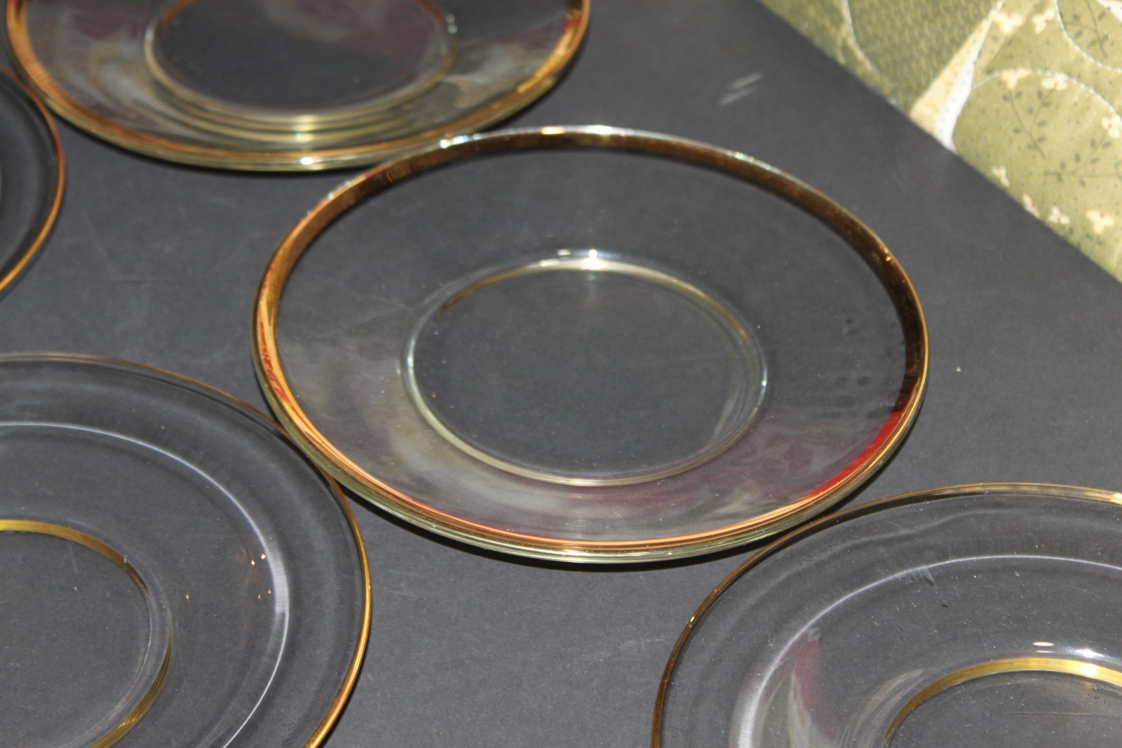 Set of 6 Bormioli Rocco 8” Clear Glass Plate Gold Rim Salad Dessert Plate Italy