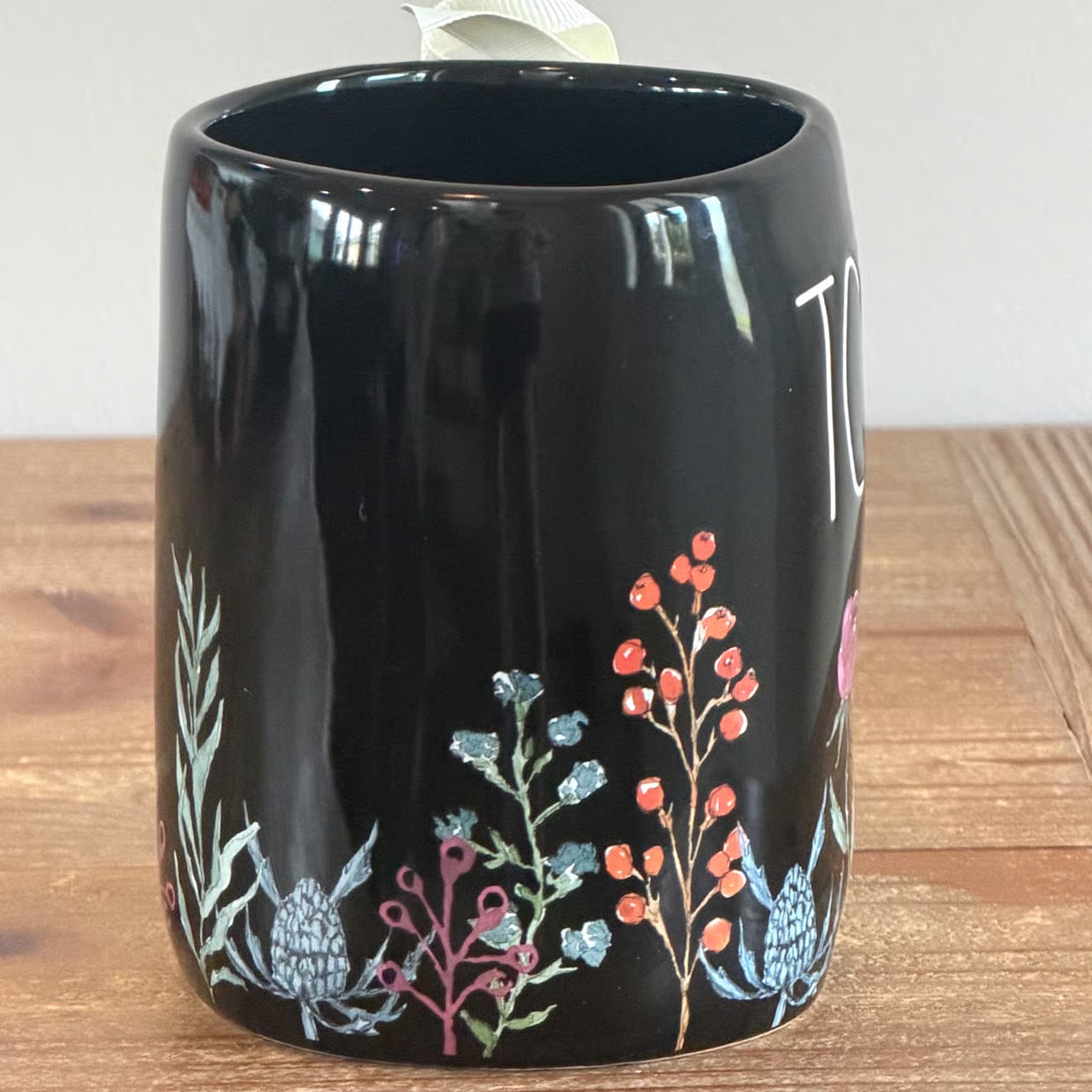 NWT Rae Dunn Halloween 2026 Floral TOXIC Black Coffee Mug Flowers Black Scary