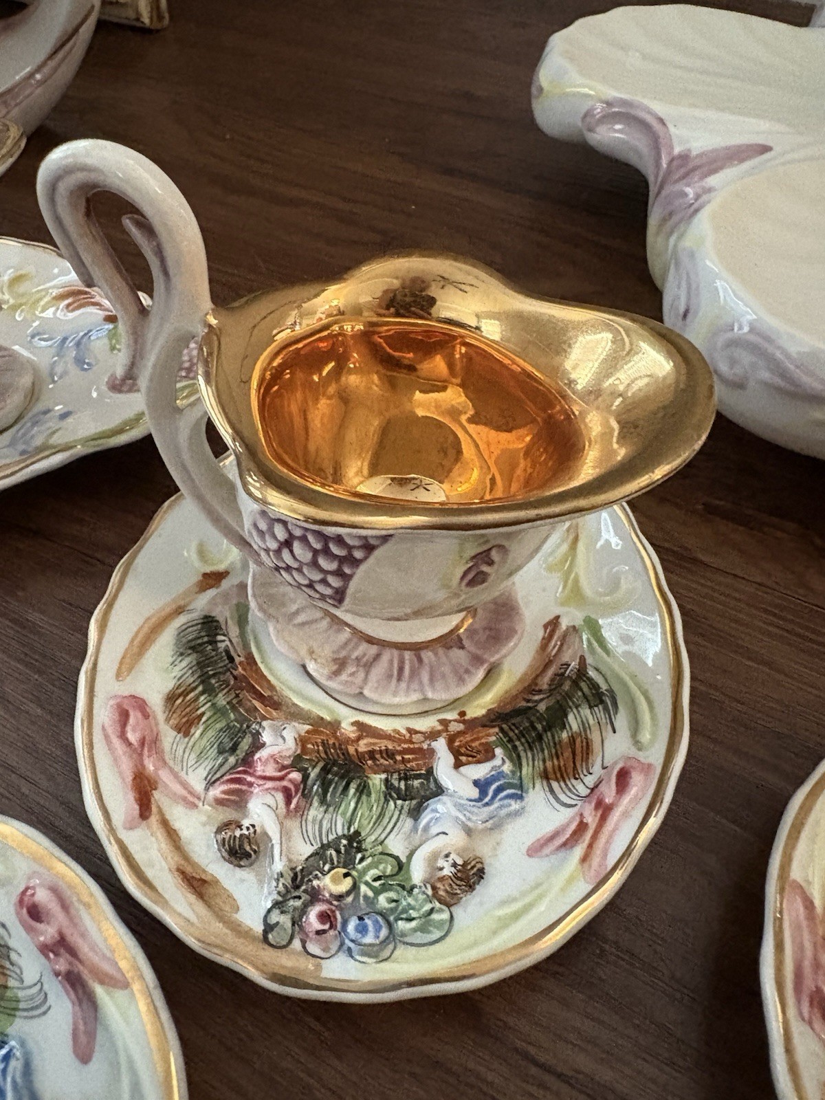 Vintage capodimonte 14 Piece Espresso Or Tea Serving Set On Stand Made In Italy