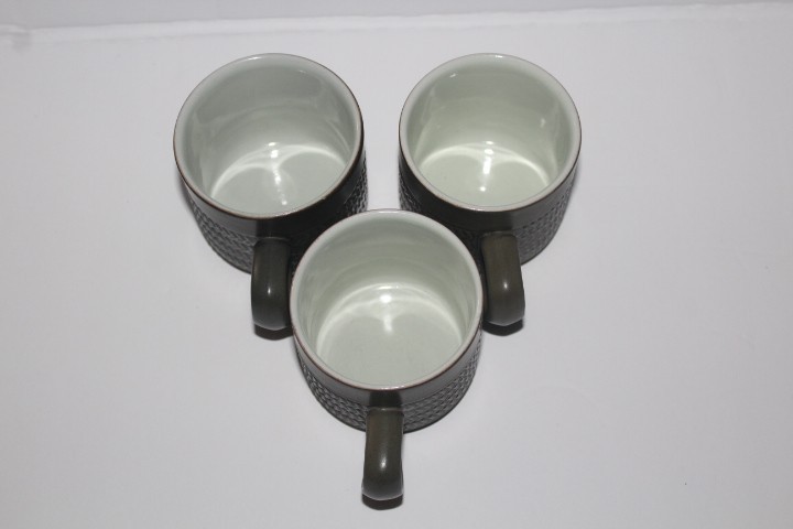 Vintage Denby Camelot Dark Green Chevron Mugs Set Of 3 Made in England