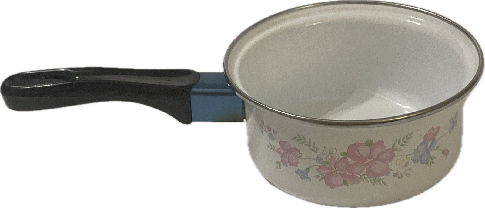 Vintage! Lincoware Hana Floral Ceramic Pots Set of 3 w/ 2 Lids White Pink Green