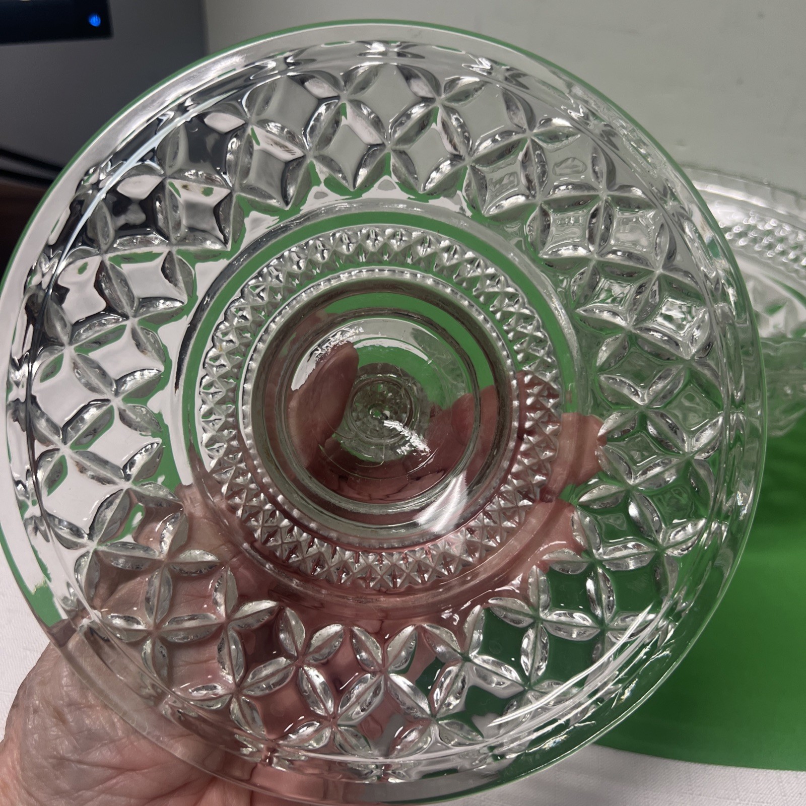 Lot Of 2 Vintage Anchor Hocking Wexford Diamond Pointed Clear Candy Dish W/lid