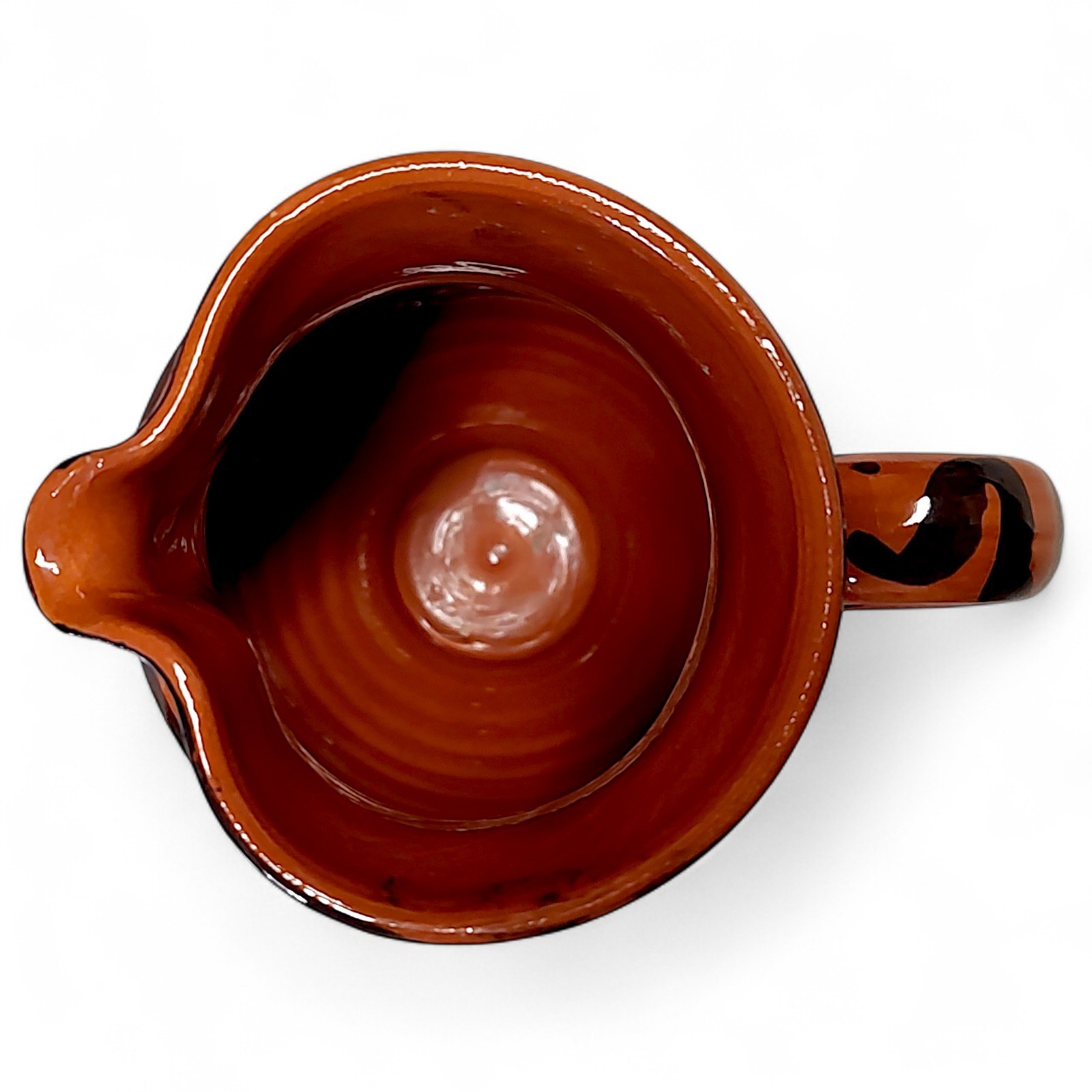Hand Thrown Terracotta Glazed Pottery Pitcher Orange/Black Hand Painted 6″
