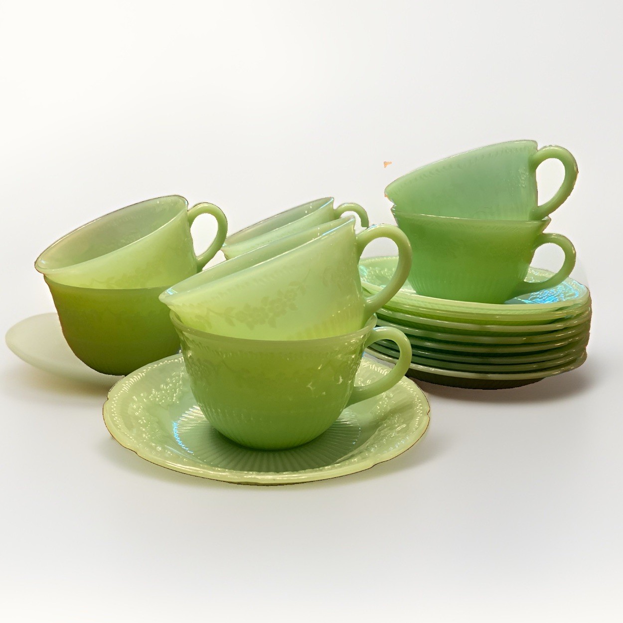 Vintage Fire King Jadeite Alice Cup and Saucer 8 Total Available