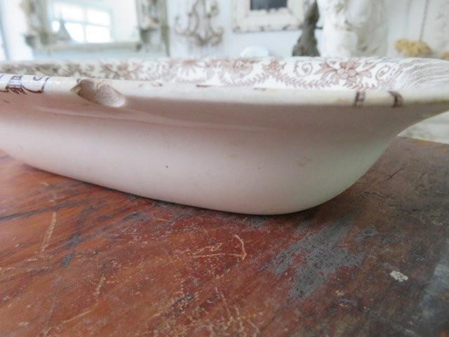 GORGEOUS Old Vintage WHITE BROWN Transferware IRONSTONE DISH Bowl Boote England