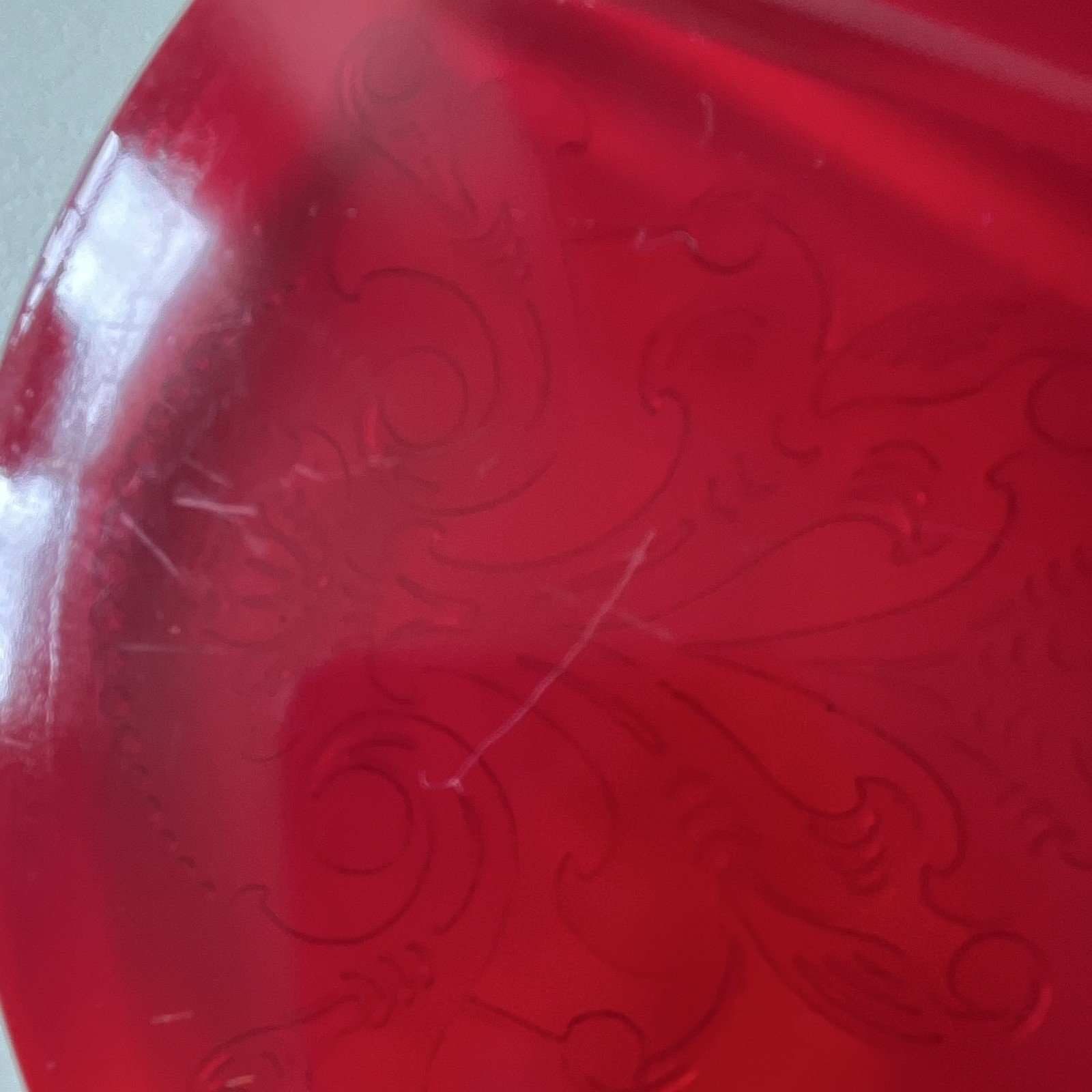 Ruby Red Depression Glass 12 in. Plate.