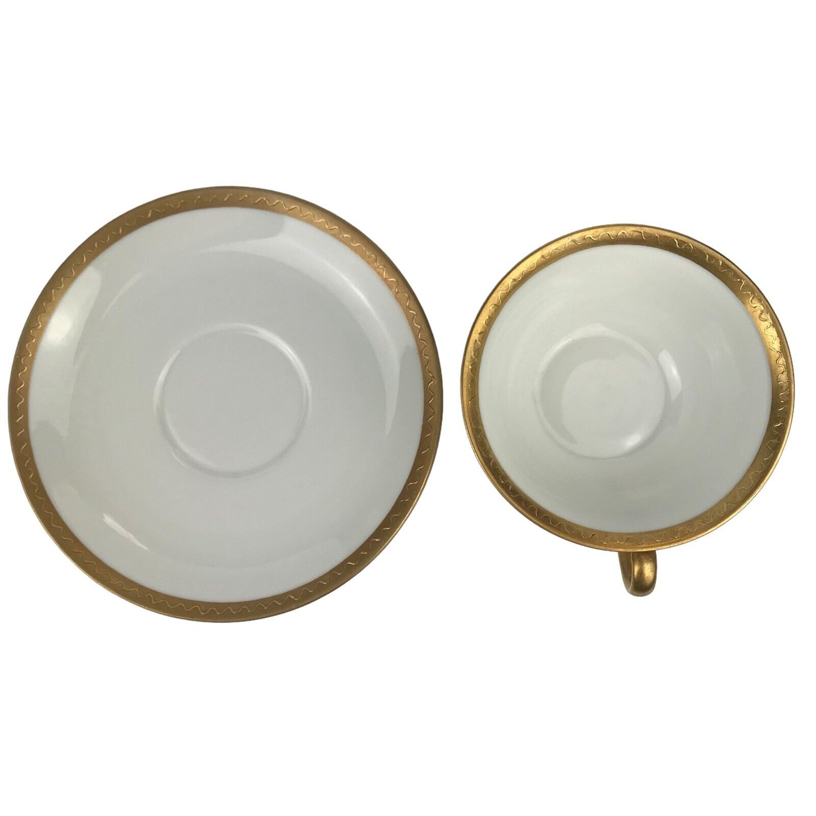 O&EG Royal Austria Teacup & Saucer Set 8 Cups 7 Saucers White Gold Trim Vintage