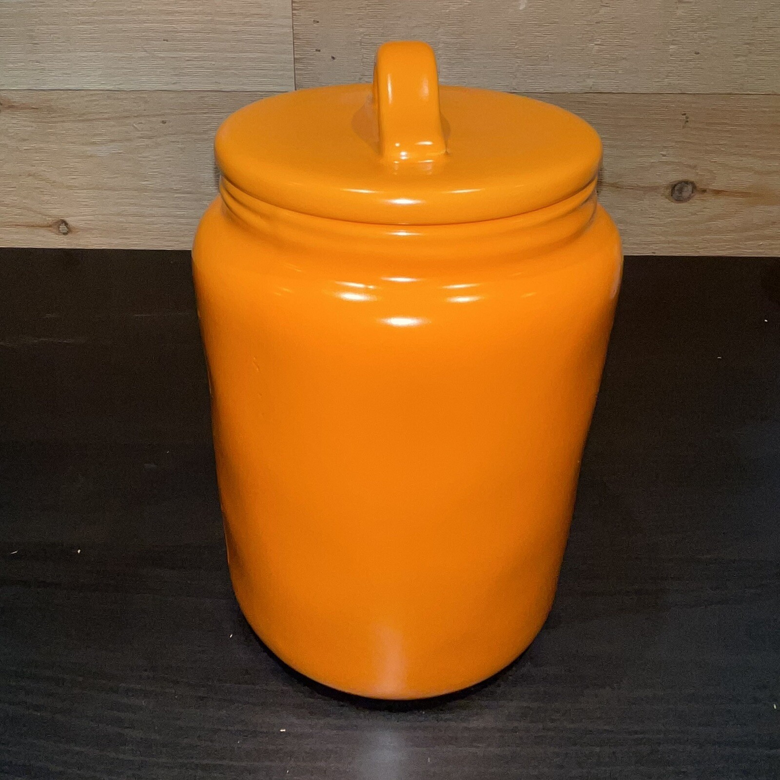 Rae Dunn Halloween TRICKS FOR TREAT 10″ Tall Orange Dog Treat Fall Canister NEW