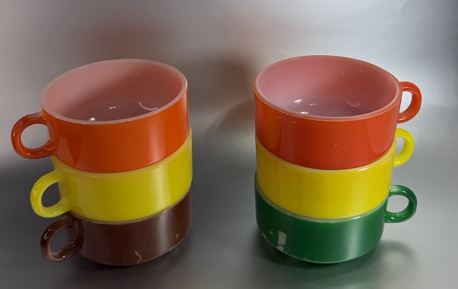 Vintage Lot of 6 Retro Colors Stackable Glasbake J-2711 Soup Bowl/Mug USA Made
