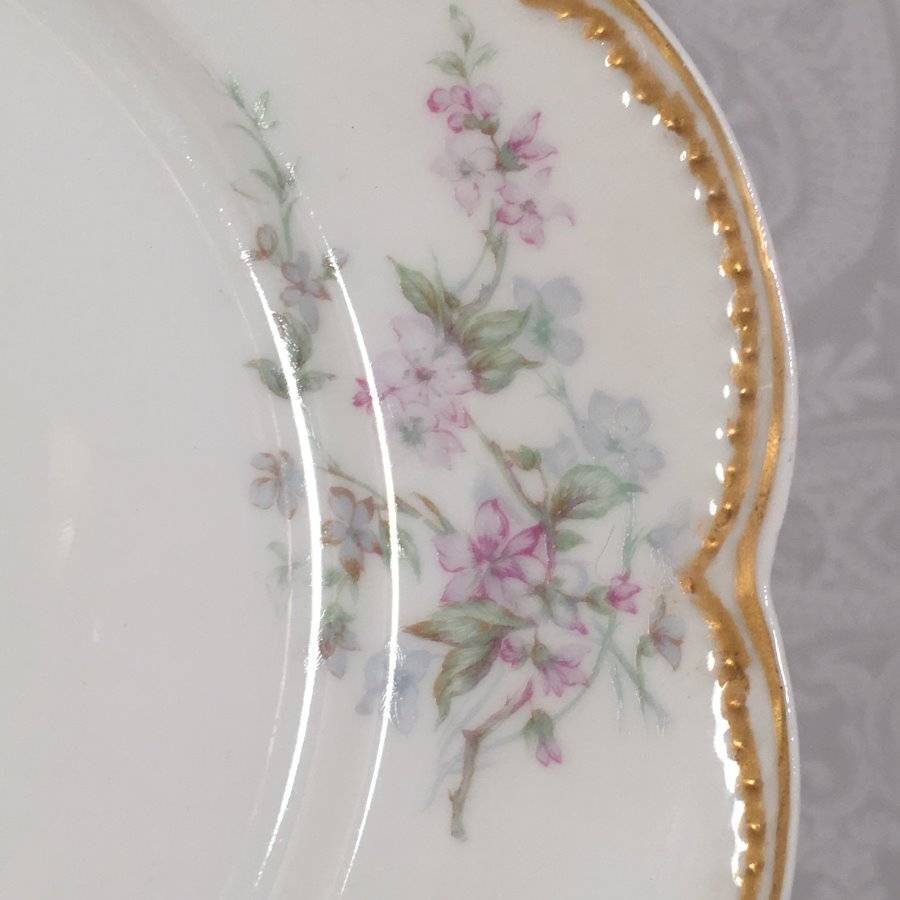 Vtg Set 6 Haviland Limoges Scalloped 8.25″ Floral Luncheon Plates Double Gold