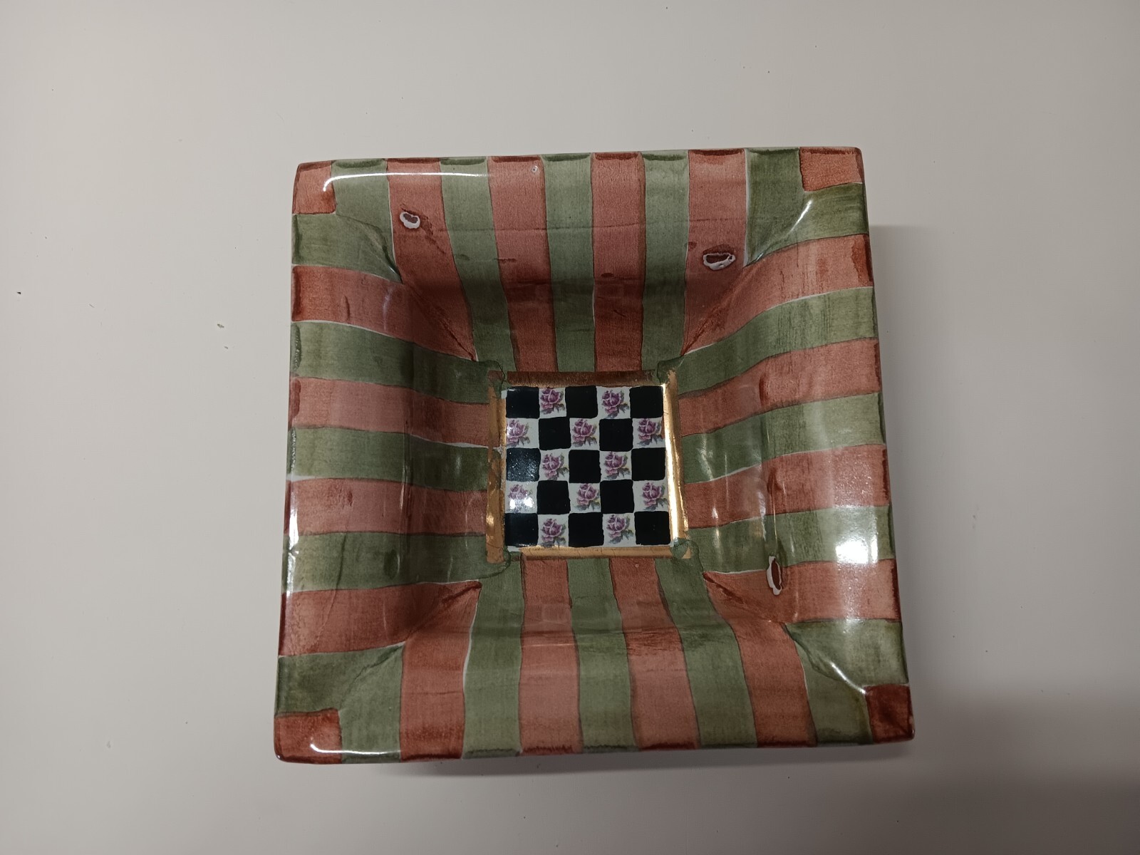 MacKenzie Childs Torquay Palm and Devon / Buttercup Bowl Dish 6″ square EUC!