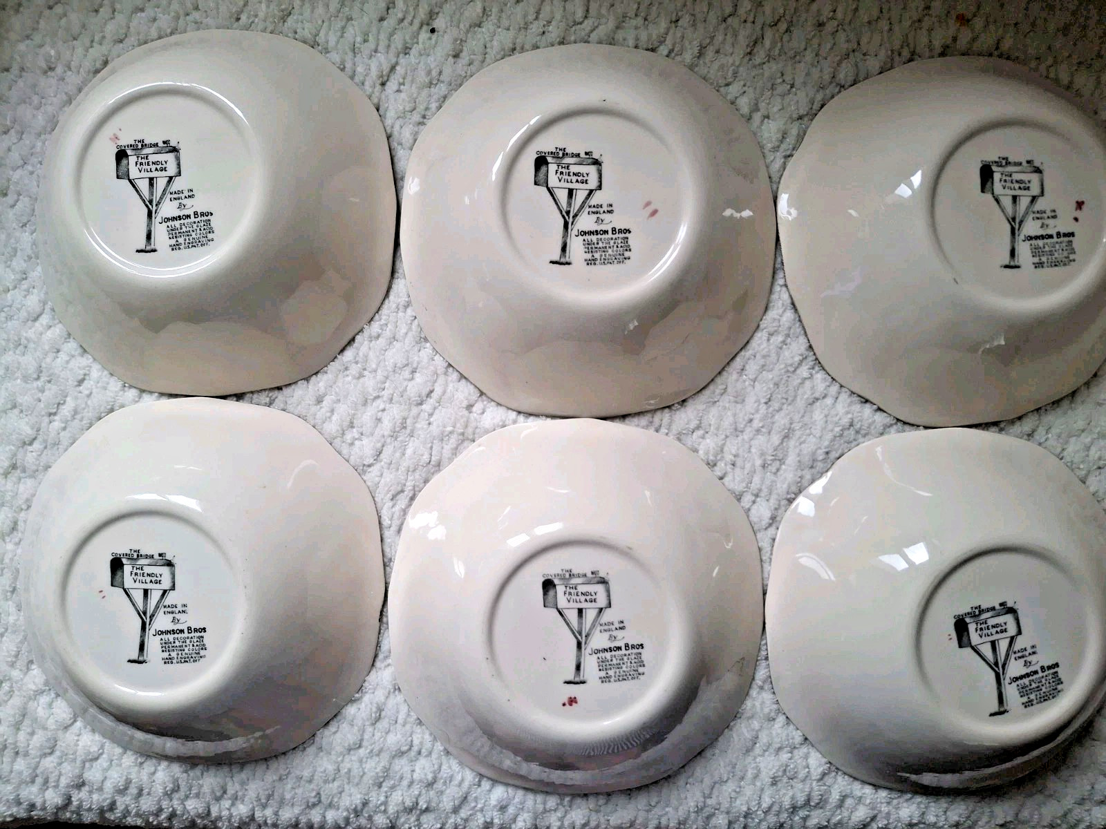 6 Square Salad Soup Bowls The Friendly Villiagage Covered Bridge Johnson Bros