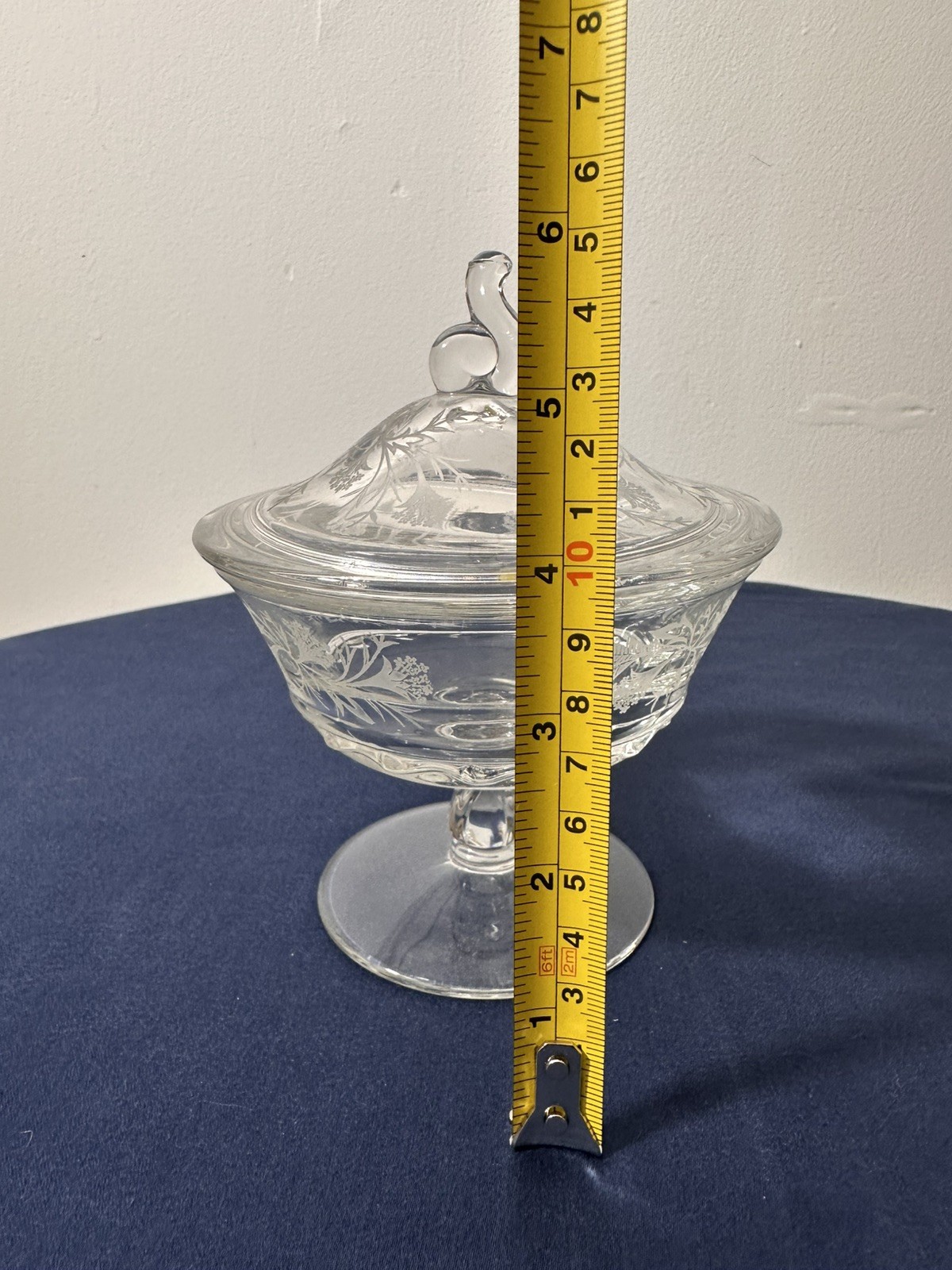 Vintage Fostoria Etched Heather Footed Candy Dish With Lid 6”