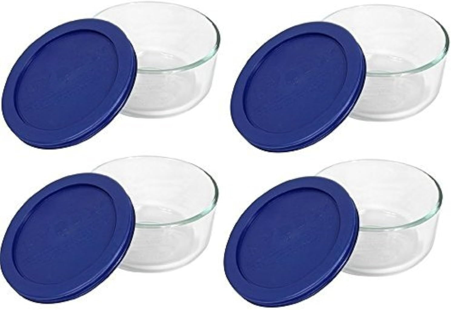7200 2-Cup Glass Bowl & 7200-PC Dark Blue Lid (4-Pack) – Made in USA