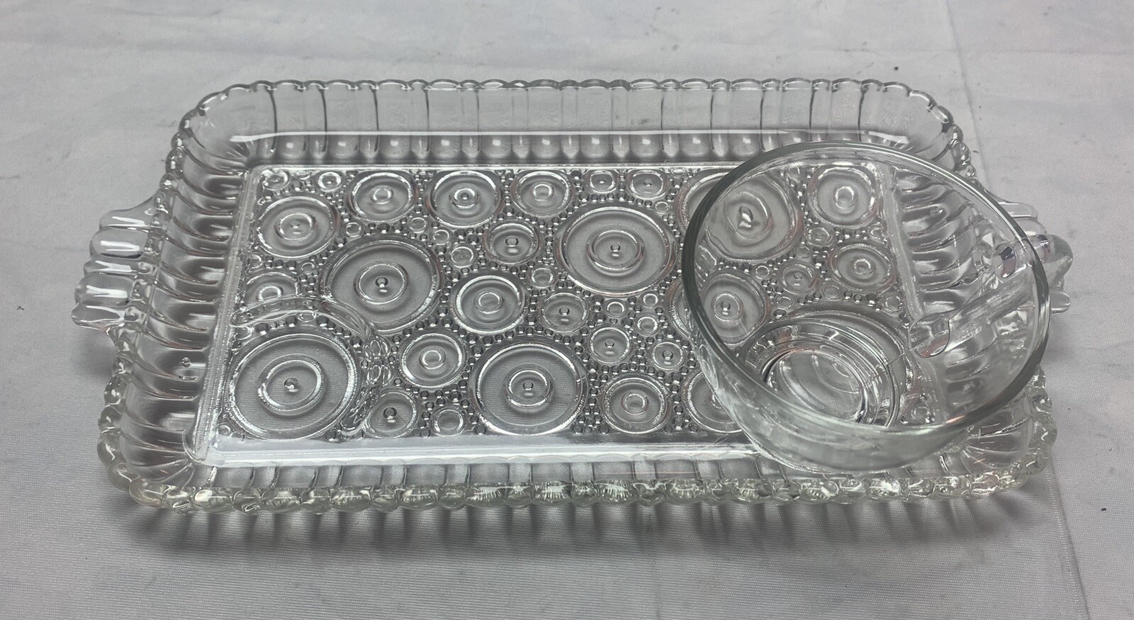 Vintage Anchor Glass – Serva Snack Set – 50’s Original Box Retro Bubble Pattern