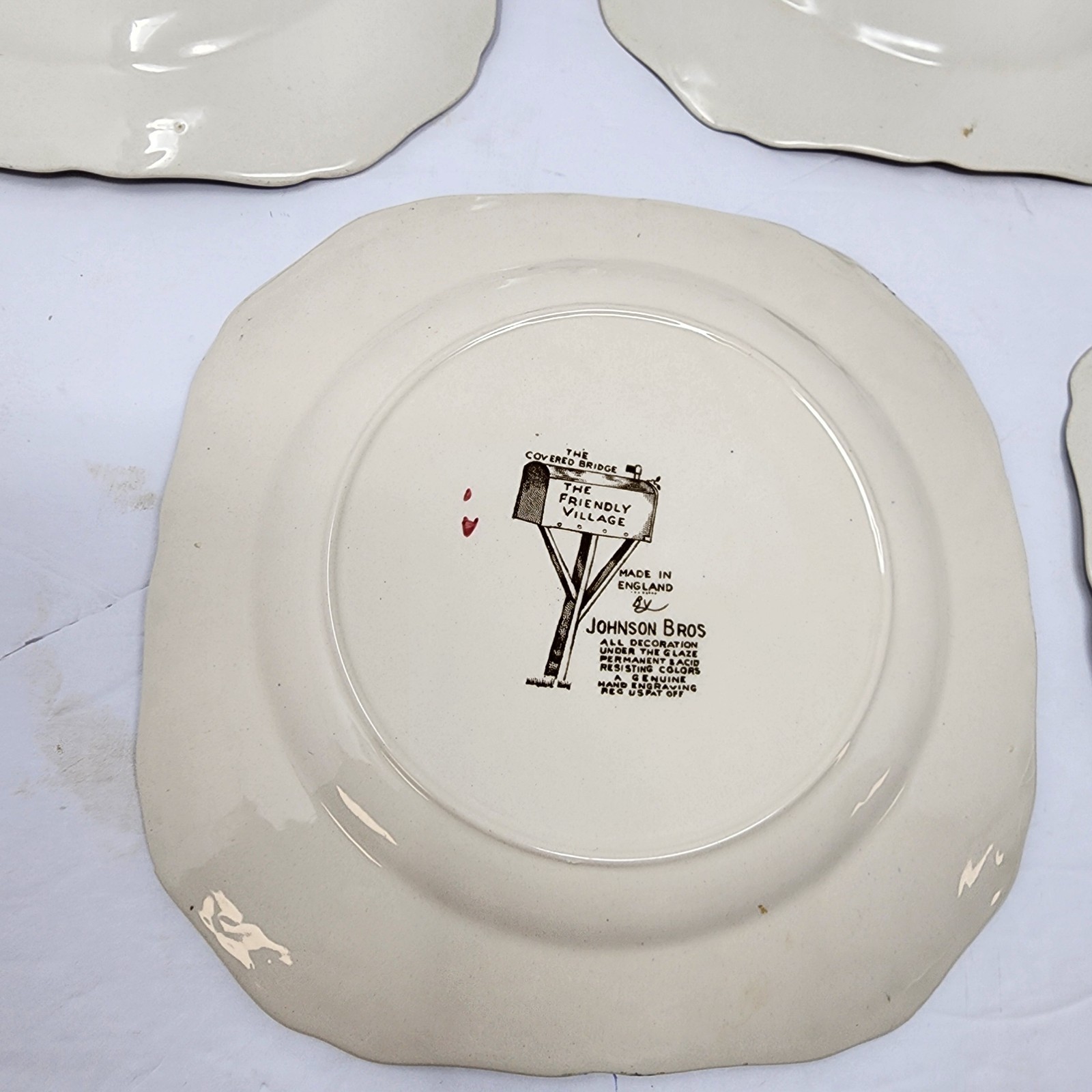 Friendly Village Johnson Brothers Covered Bridge Square Salad Dessert Plates Set