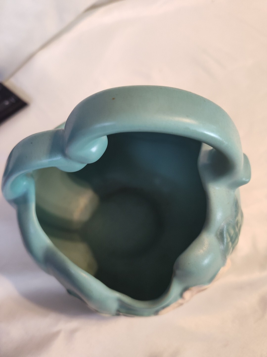 Weller Pottery Wild Rose Basket Matte Green Pink Bowl