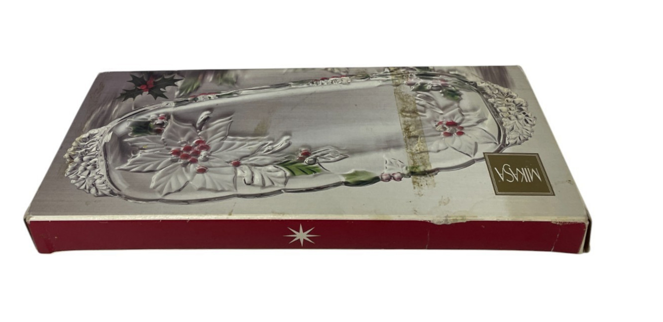 Milkasa Holiday Bloom Canape Clear Glass Serving Tray 15.5 Inches