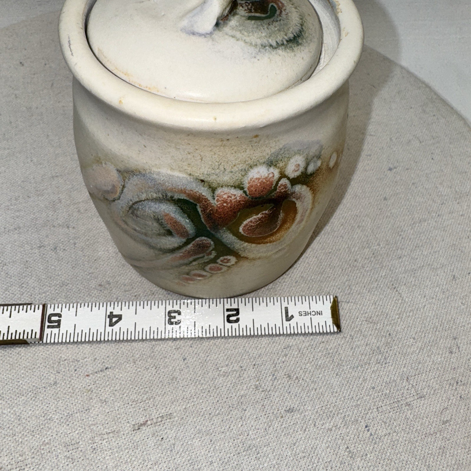 Signed Studio Pottery Lidded Jar Home Decor Cream Earthy Abstract Organic Art