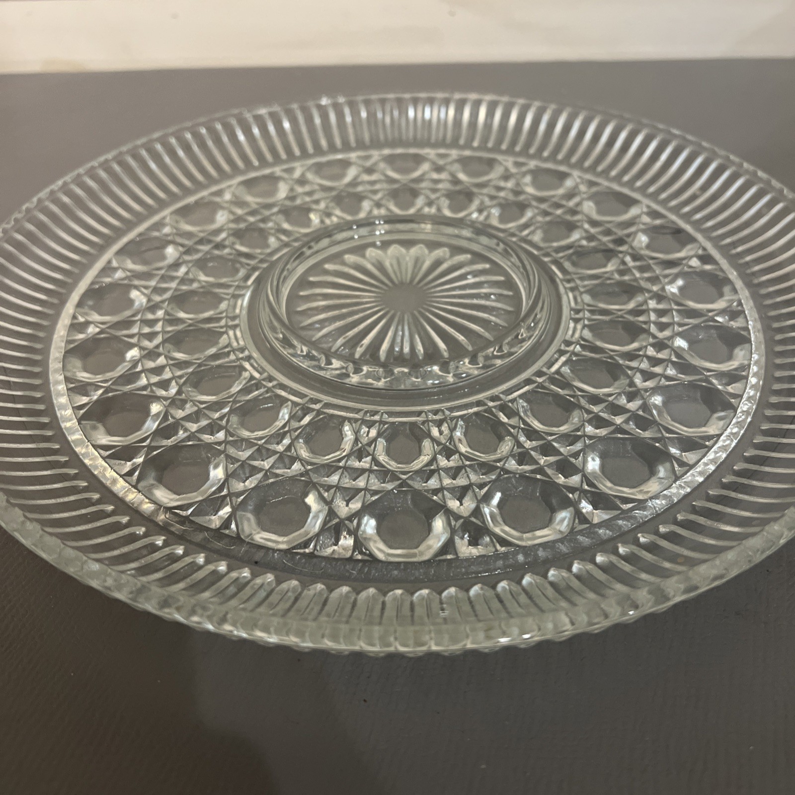 Federal Clear Glass Windsor Platter/Button & Cane Serving Plate 1970s