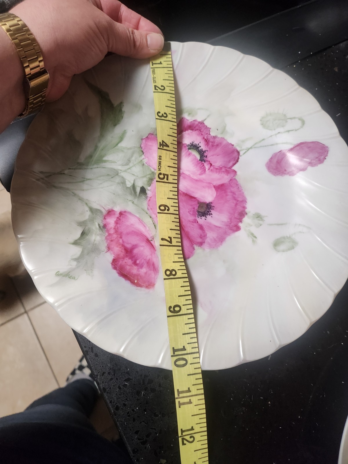 Poppy Hand Painted Plate 1 Of A Kind Pink Green White Decorative 10.5″