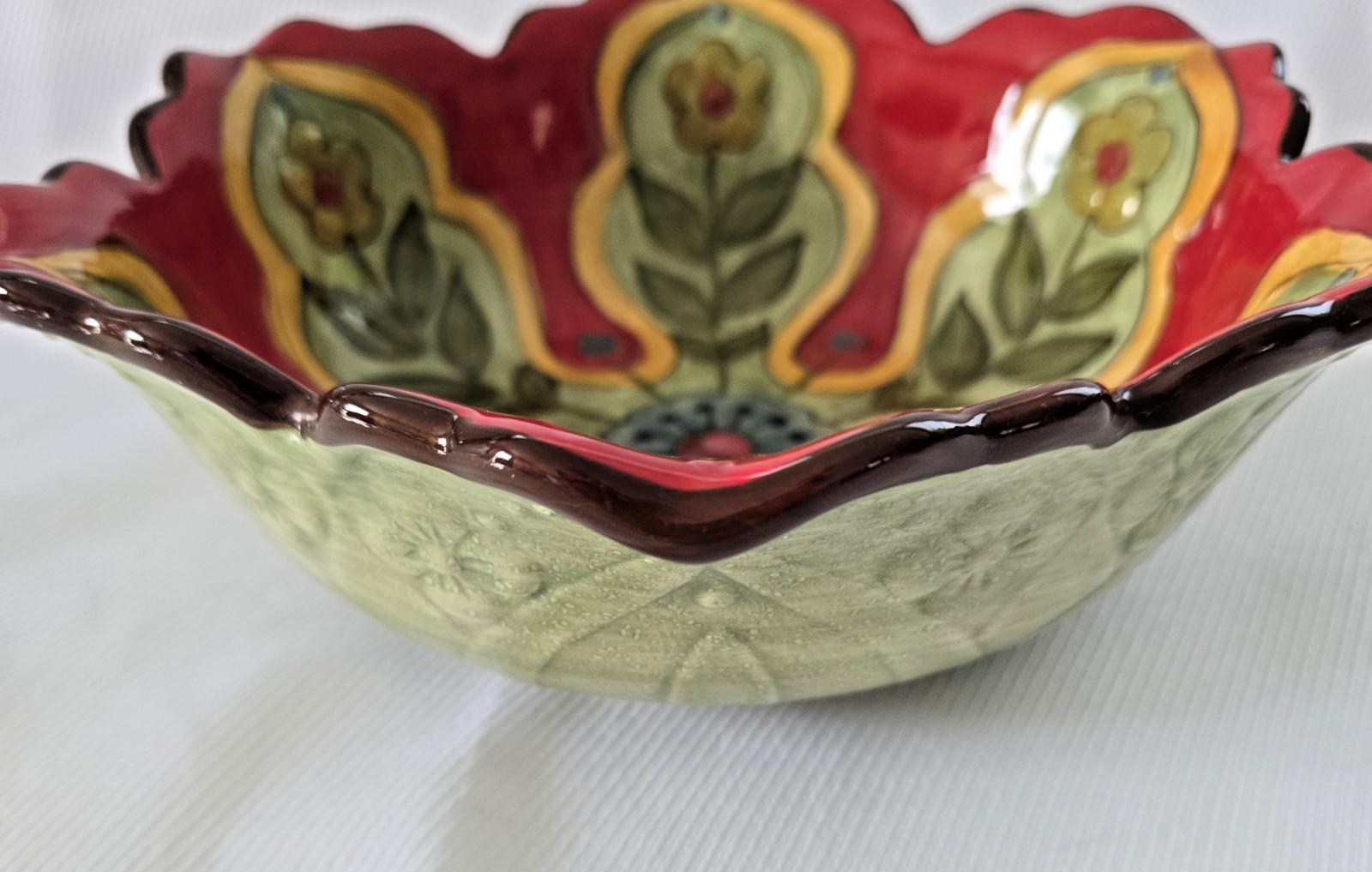 Pier 1 Carynthum Serving Bowl 10″ Hand Painted Earthenware Modern Home Decor
