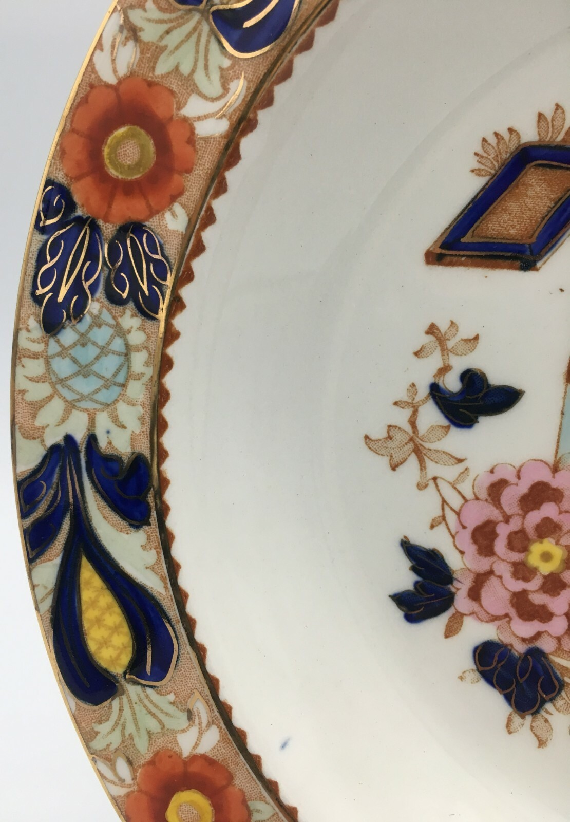 Wood & Sons Wincanton Rimmed Soup Bowl 9″ Blue Rust Gold China