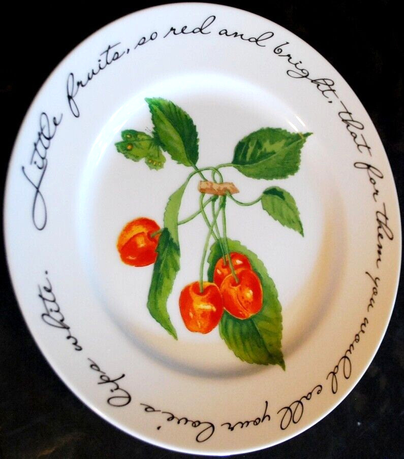 Vintage Set 4 ORCHARD SUITE Williams Sonoma Dessert Plates FRUIT/POETRY 7 7/8″