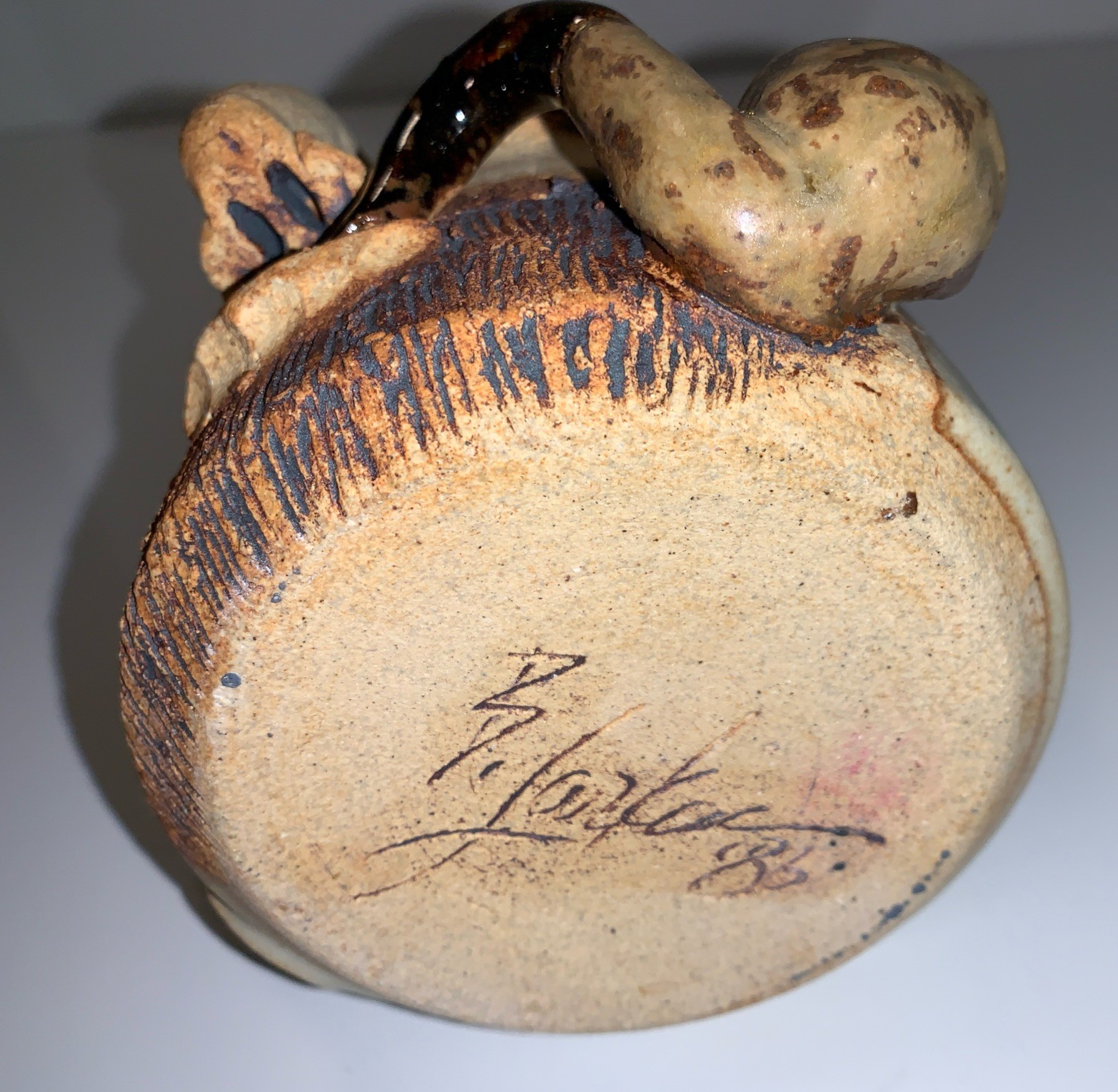 Signed Art Pottery Stoneware Man Beard Pipe Ugly Funny Mug Face 1986 Folk Art
