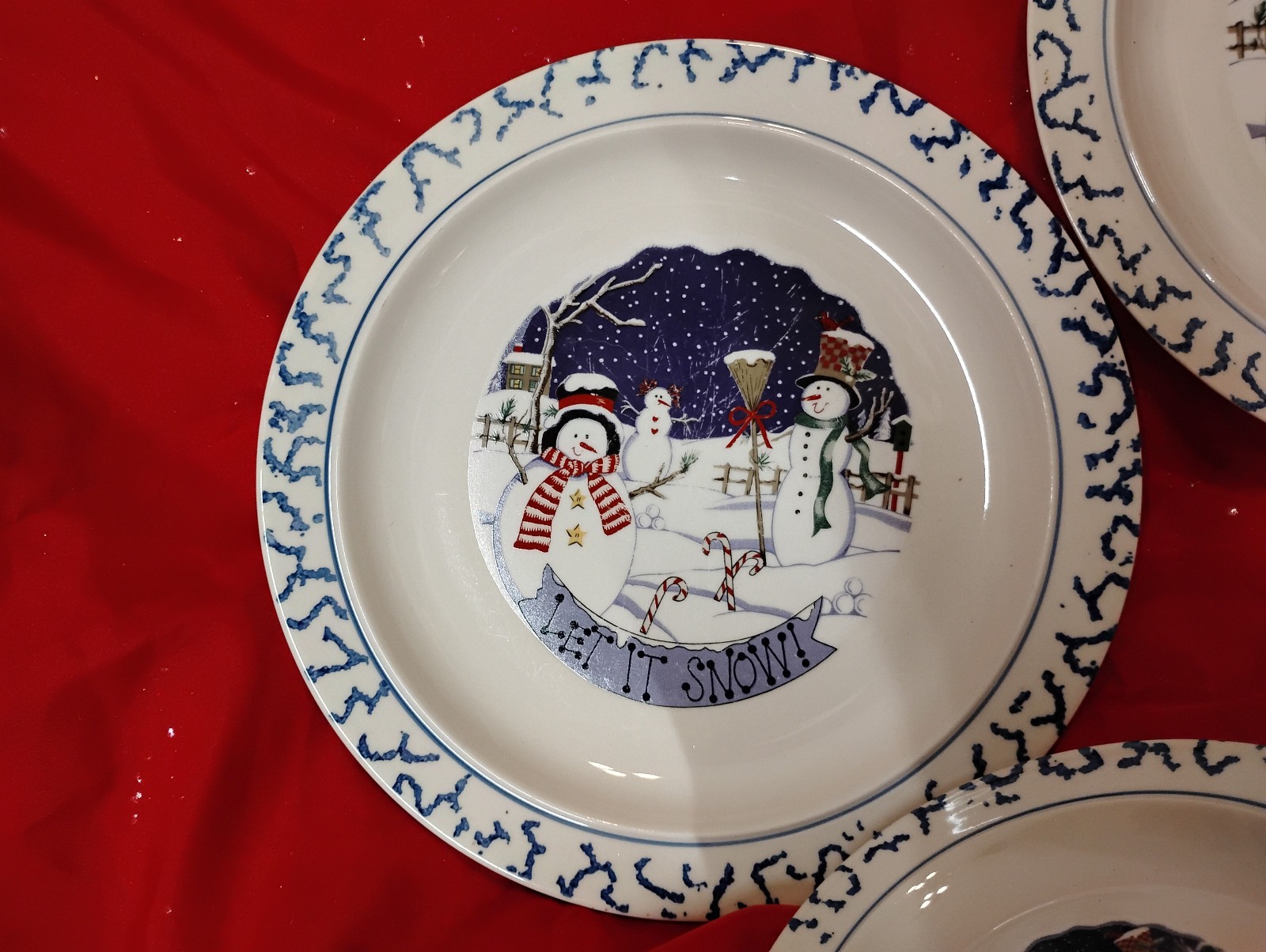 Stoneware Let It Snow 6 Piece Dinner Set Green Sponge Rim