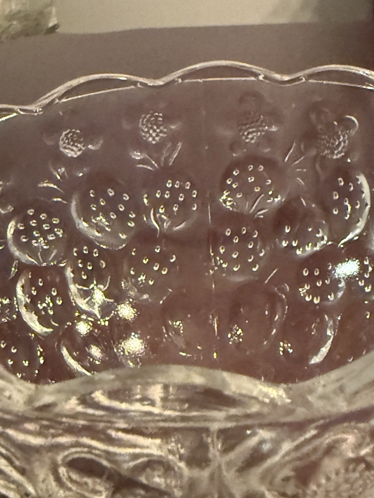 Vintage Clear Pressed Glass Strawberry Pattern Pedestal Or Compote Bowl