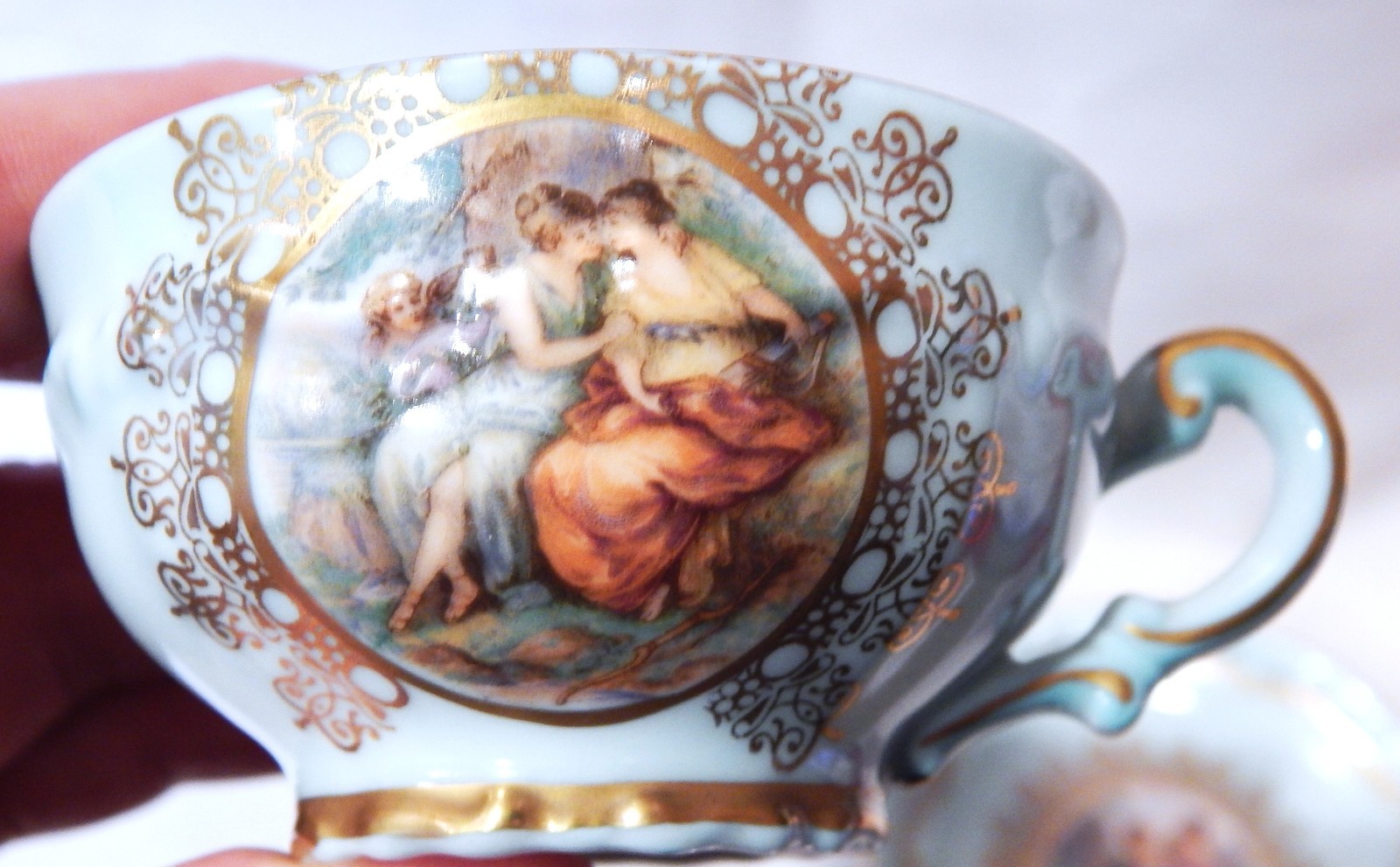 Mitterteich Bavaria Demitasse Cup and Saucer Set Romantic Scenes