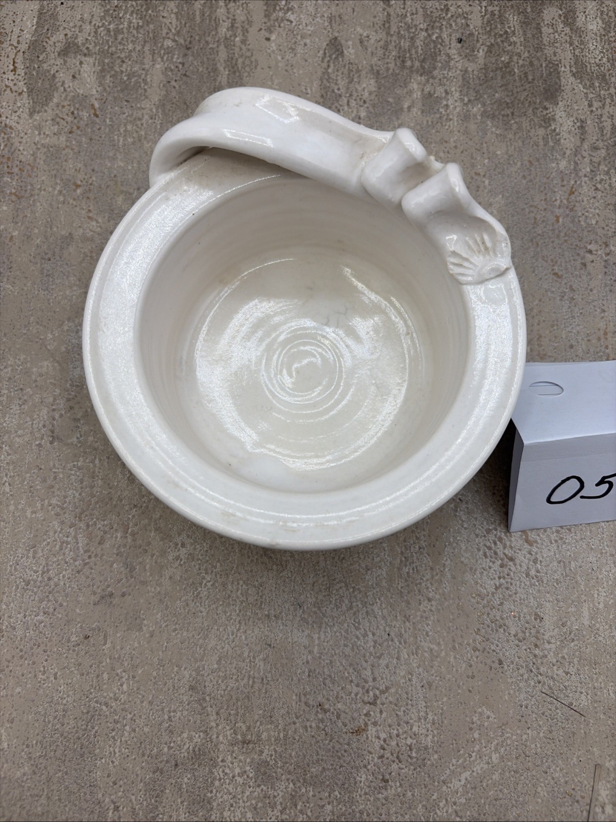 Handmade Studio Art Decor Trinket Dish Top Ribbon Design With Green & Blue Leaf