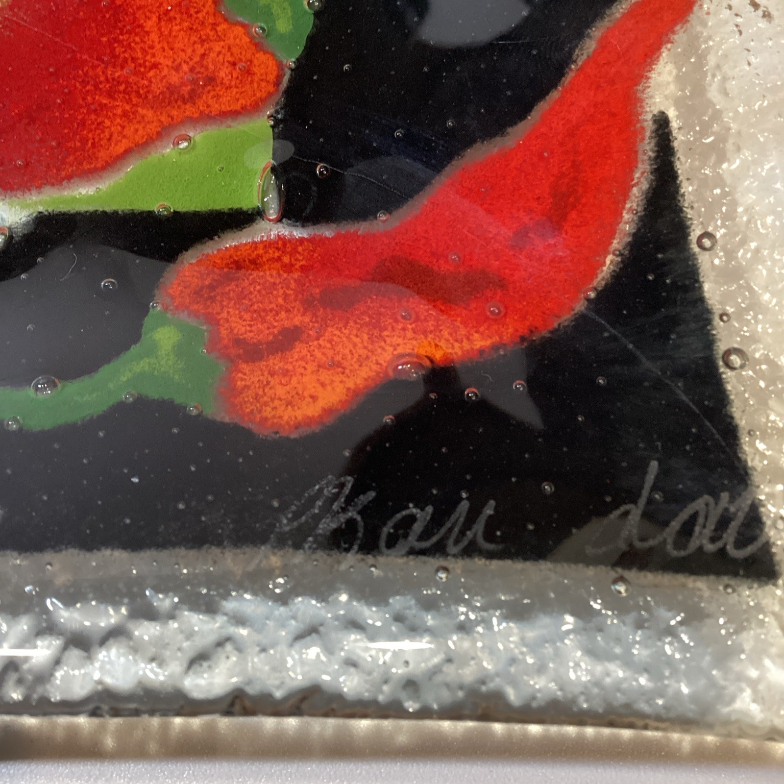 Chili Pepper Fused Art Glass Tray Signed P Karr
