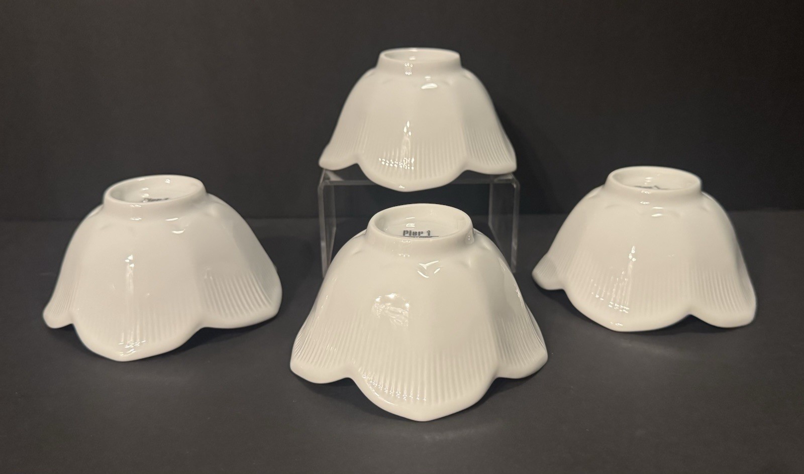 PIER 1 IMPORTS, WHITE LOTUS Porcelain Tulips All Purpose Rice Bowls Estate Find!