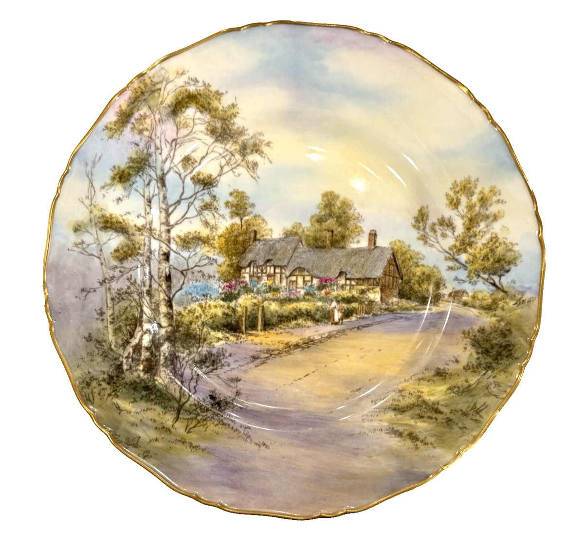 Pristine 1952 Royal Worcester Anne Hathaway Cottage Plate Signed J. Smith 10.5″