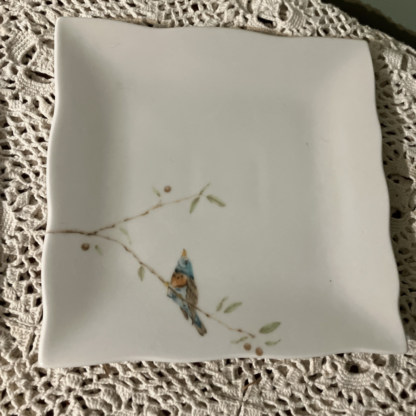 Set Of 2 222 Fifth Fine China “Early Bird” Square Salad/Luncheon Plates EUC