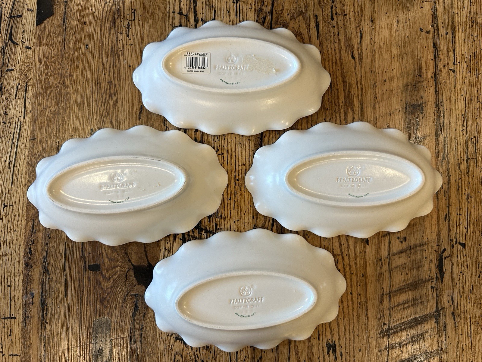 4 – Pfaltzgraff Naturewood Fluted Ruffled 9.25“ Oval Dish Relish/Candy/Nuts