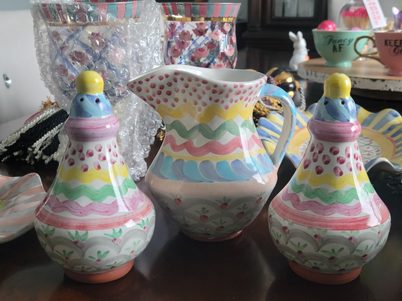 Mackenzie Childs Taylor Salt Pepper Shaker And Creamer 2018 Ceramic 3 Pieces
