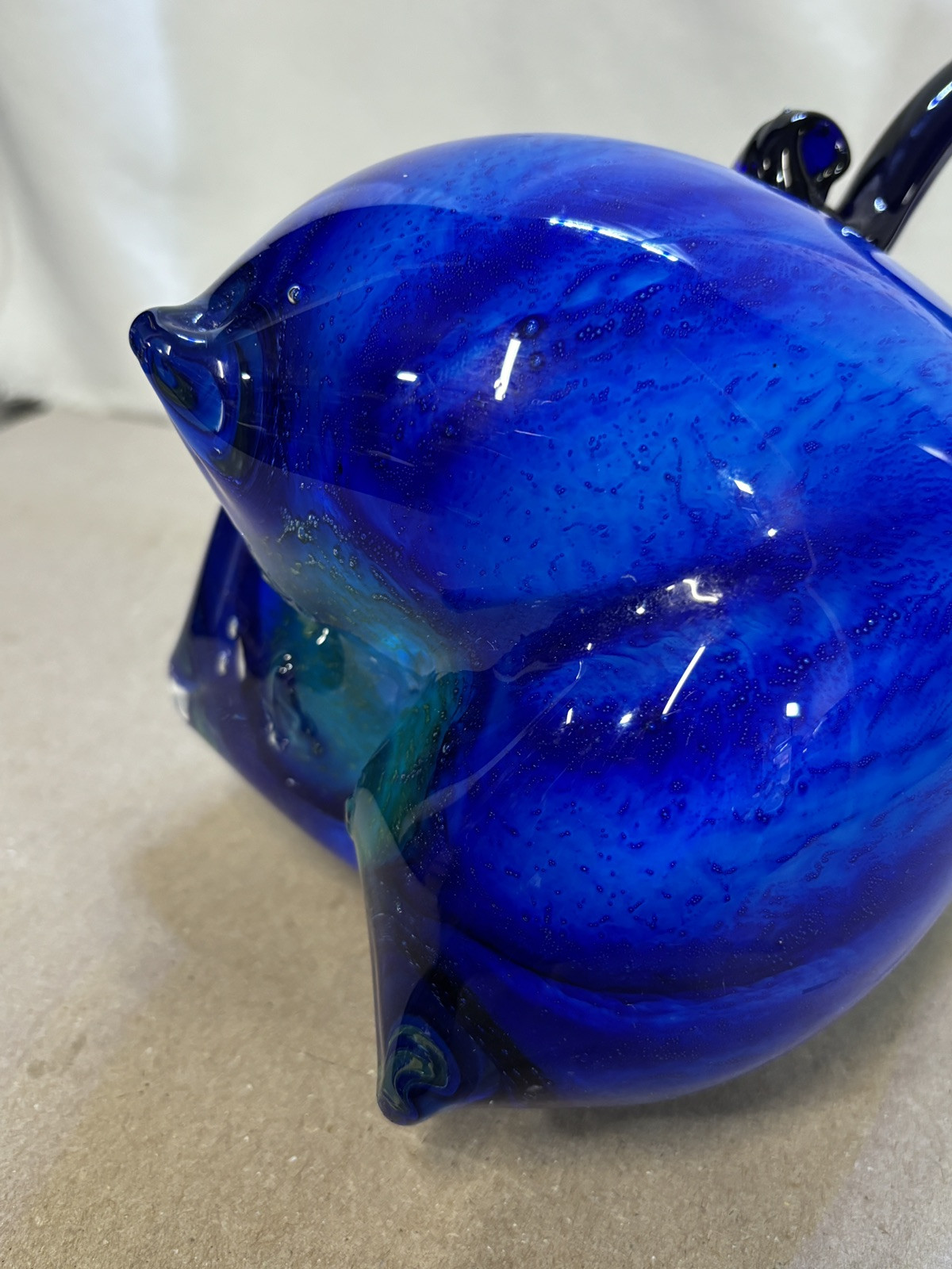 Hand Blown Murano 3 Sided Cased Cobalt Blue to Yellow Glass Pitcher