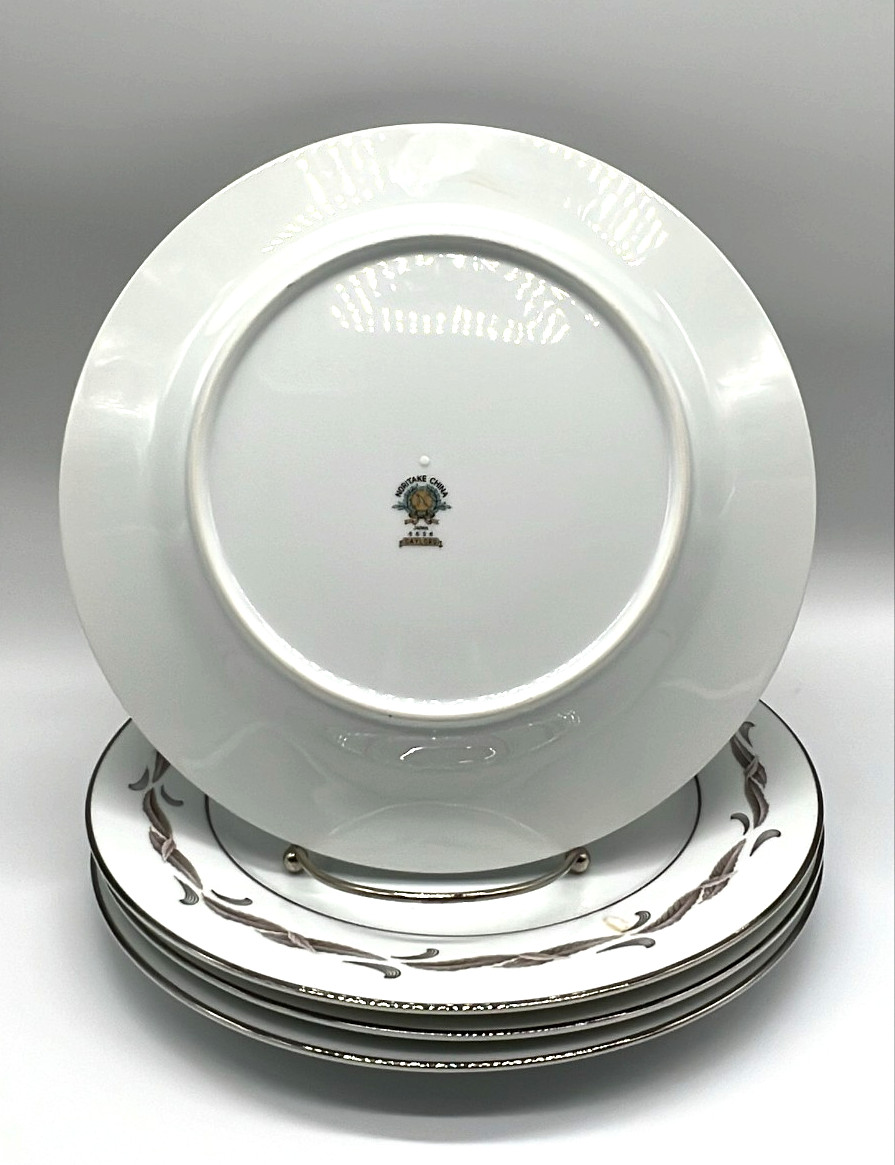 Vtg Set of 4 Noritake Gaylord 5526 Dinner Plates 10.5” Japan Silver Trim