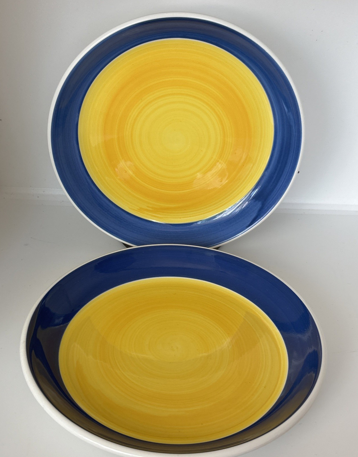 Crate Barrel Sun Dance Salad Plate 8″ Yellow Cobalt Blue Made In Italy Set Of 2