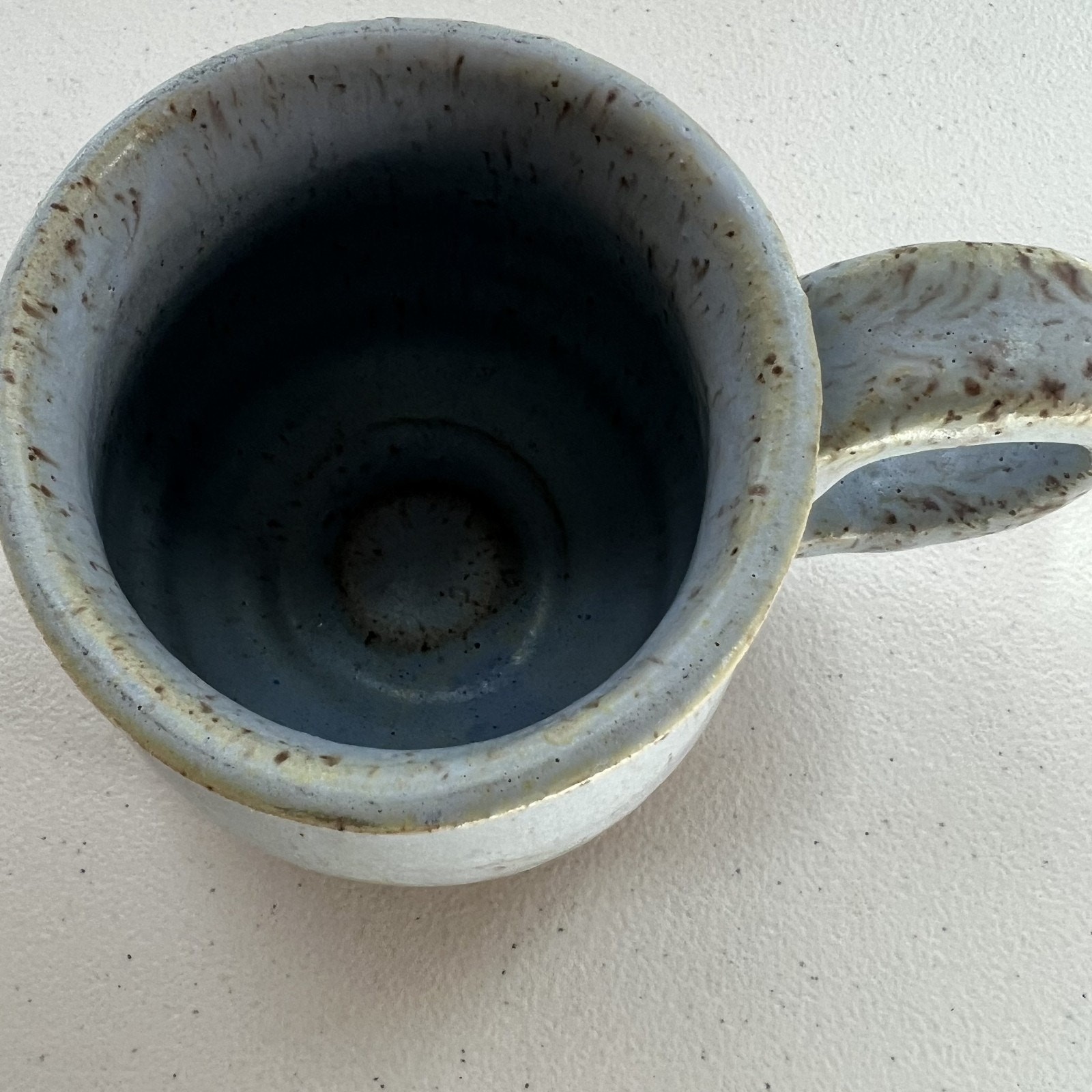 Studio Art Pottery Signed Mug Handmade Matte Stoneware Blue Dipped Speckle