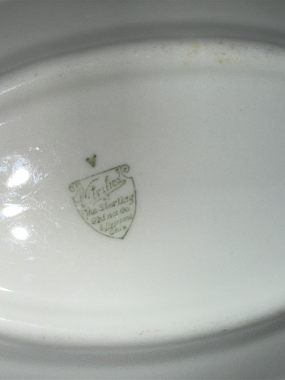 15.5” Sterling Vitrified China Restaurant Ware Green Oval Patter Plate Lot Of 3