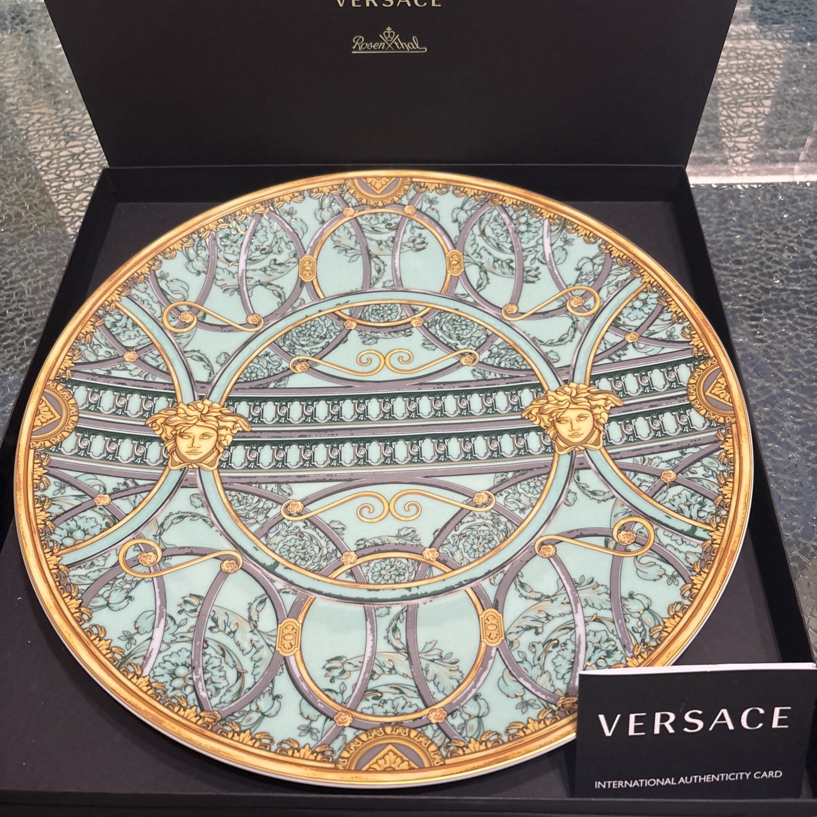VERSACE SCALA PALAZZO CHARGER MEDUSA SERVICE PLATE ROSENTHAL 13″ NEW /box RARE
