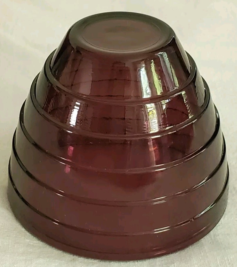 Vtg 30’s Hazel Atlas Purple Amethyst Punch Bowl Chrome Art Deco Moderntone Cups