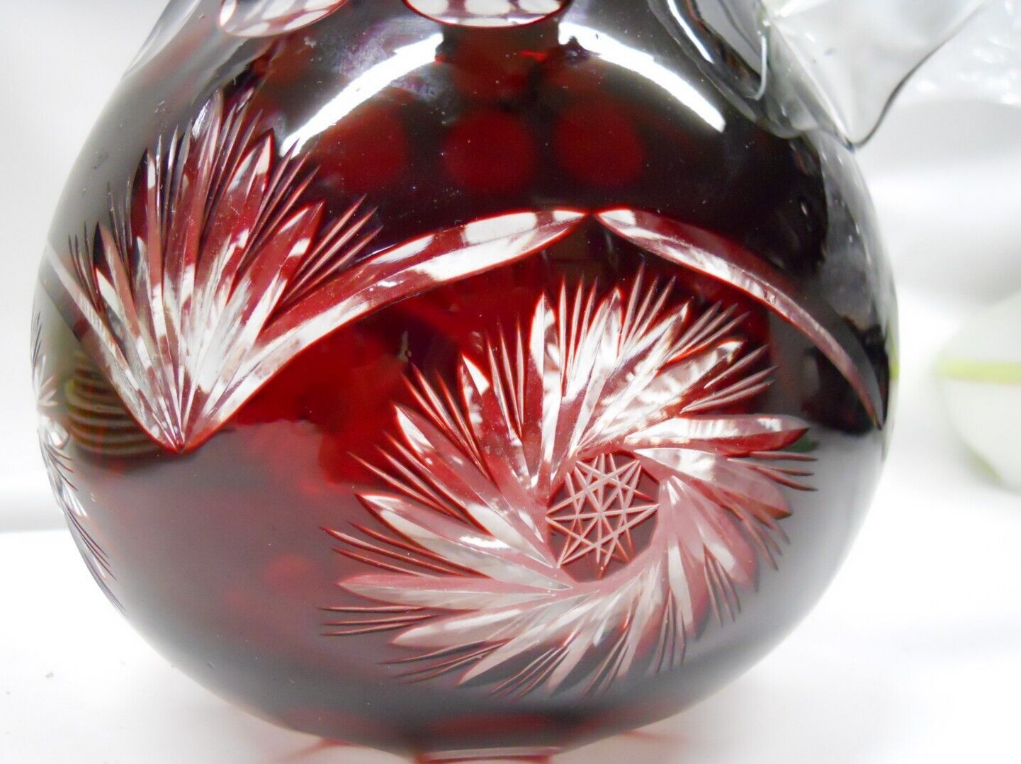 Clear Pitcher Boho Dark Ruby Red Czech Deep Glass 9″ tall clear glass handle