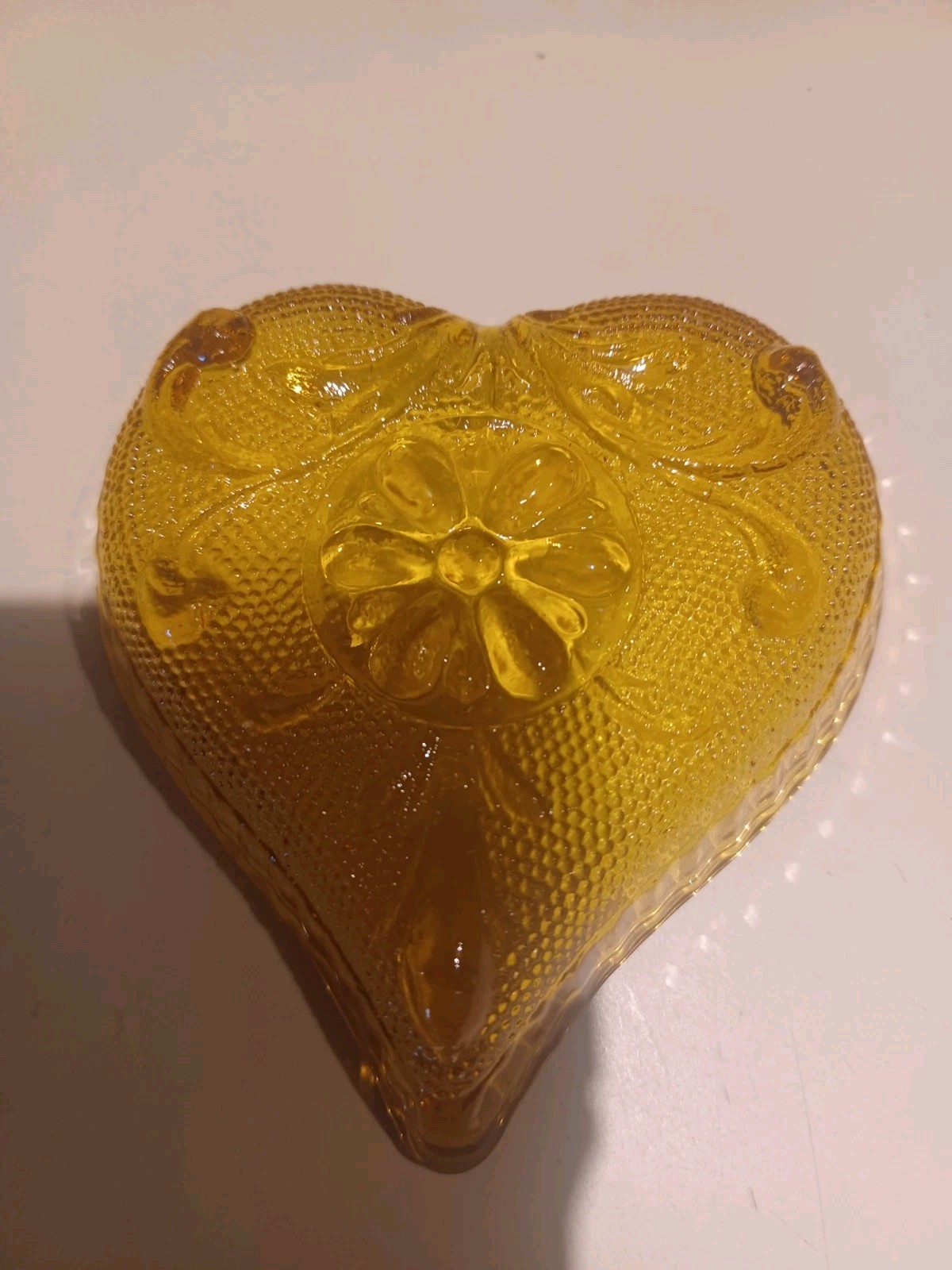 Vintage Indiana Glass Amber Tiara Sandwich Heart Shaped Trinket Dish