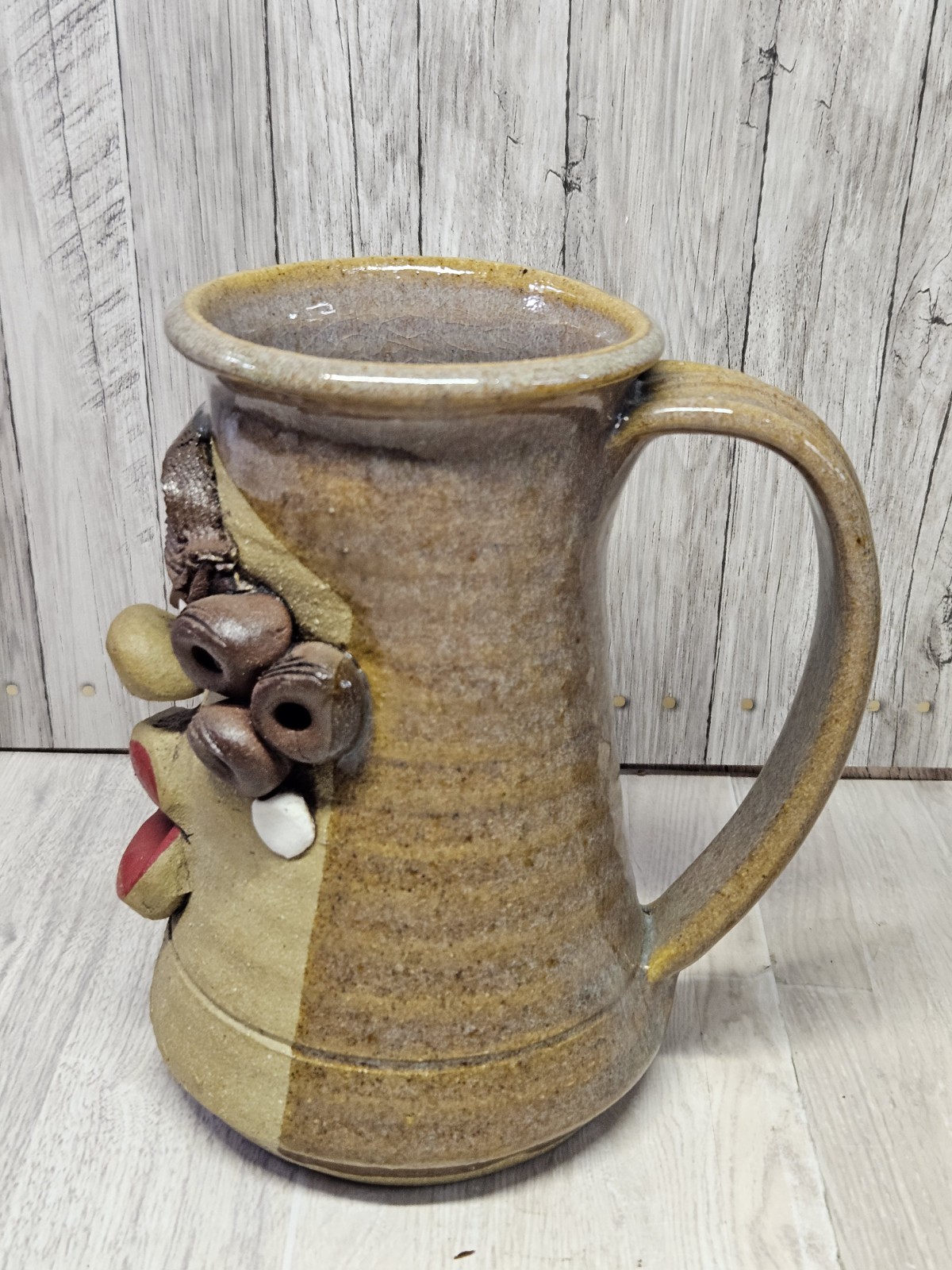 Vtg Mark Hines Studio Pottery Funny Face Mug OOAK Mid 1980s Signed K Ugly Face
